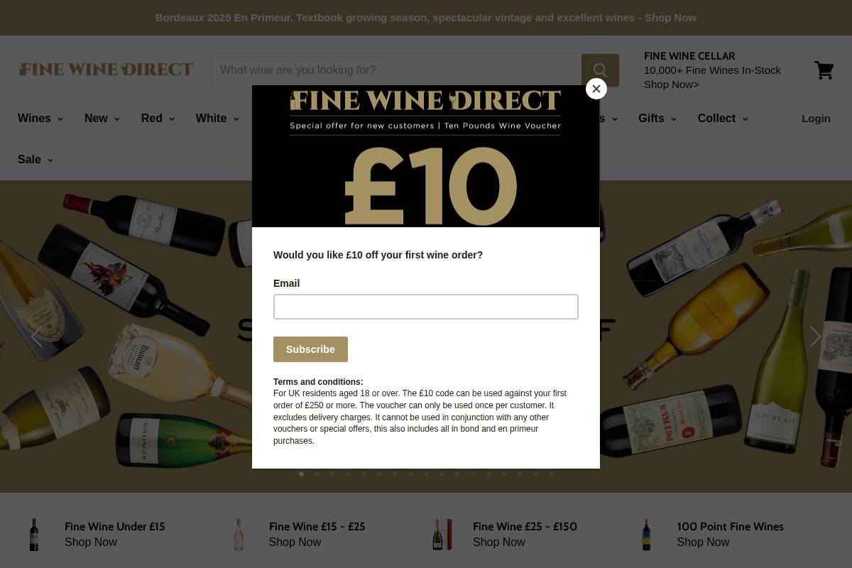 fine wine direct homepage screenshot