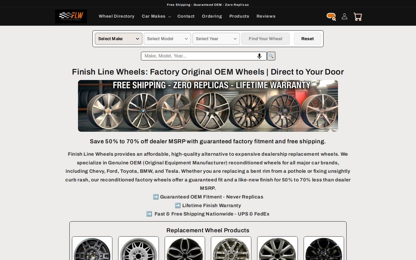 Finish Line Wheels homepage screenshot