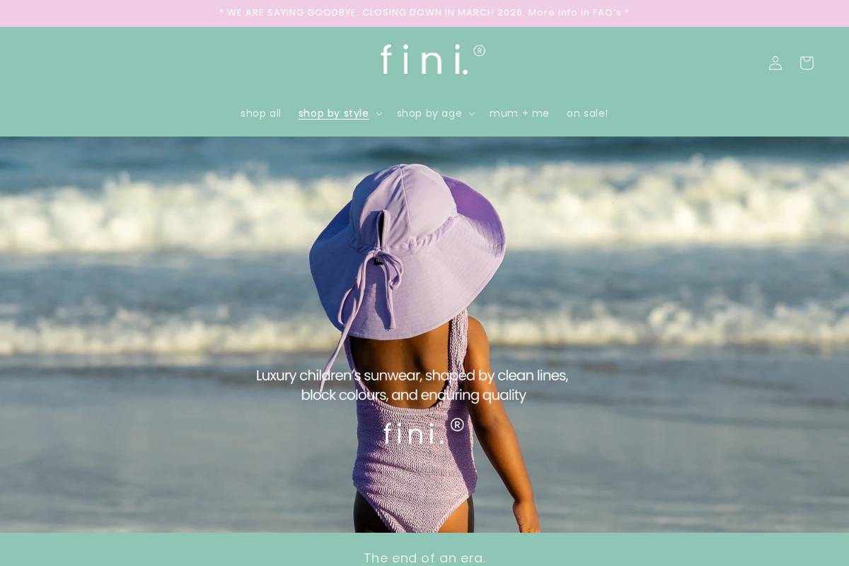 finithelabel.com.au homepage screenshot