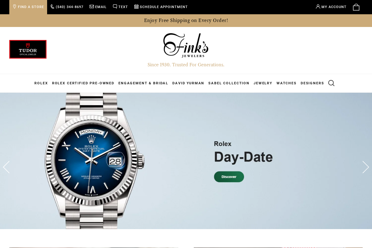 Fink's Jewelers homepage screenshot