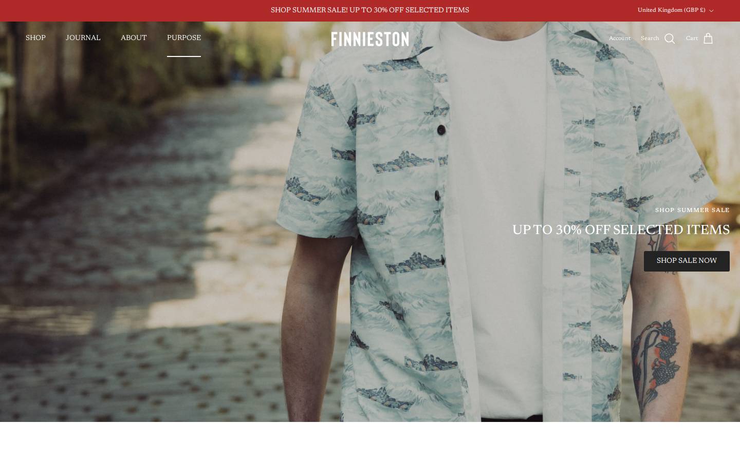 Finniestonclothing homepage screenshot
