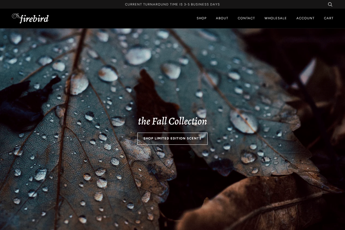 Firebird Bath & Body homepage screenshot