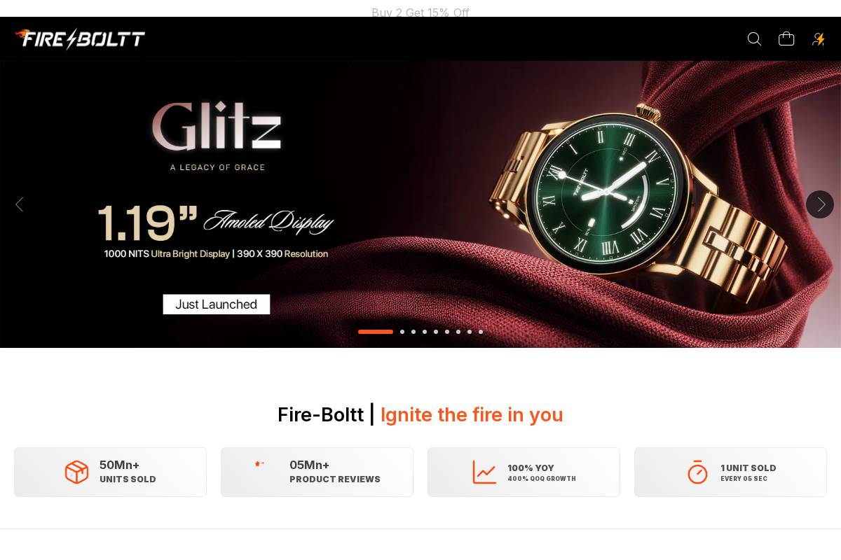 Fireboltt homepage screenshot