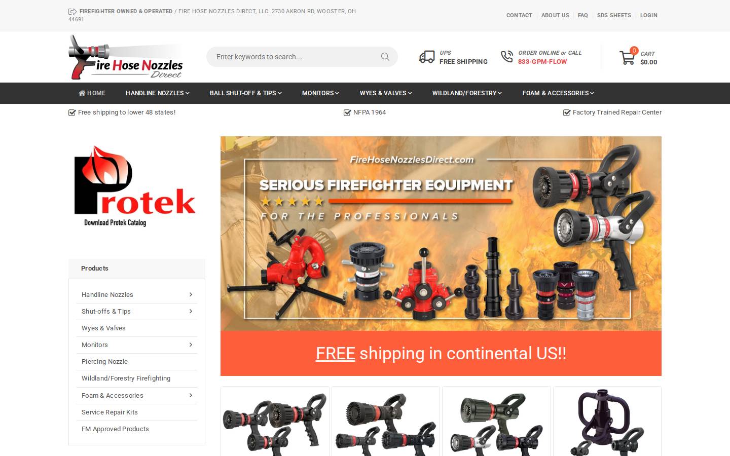 firehosenozzlesdirect.com homepage screenshot