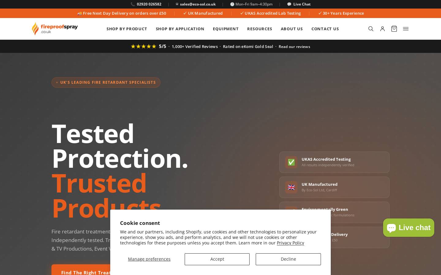 fireproofspray.co.uk homepage screenshot