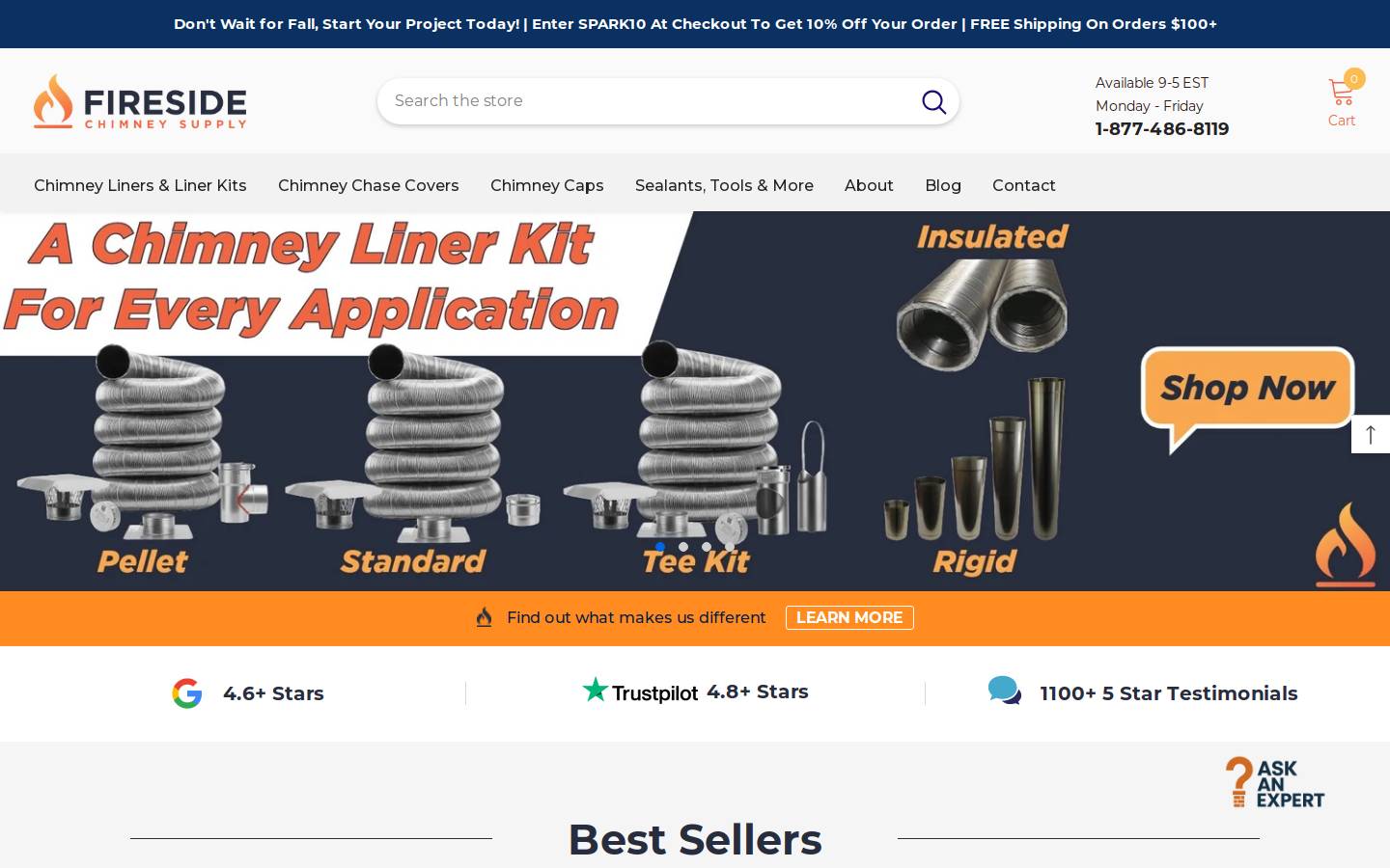Fireside Chimney Supply homepage screenshot