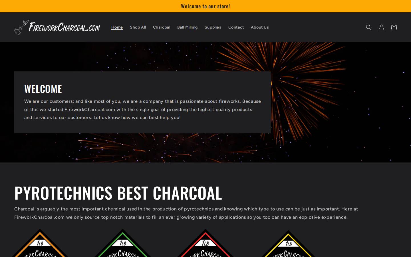 fireworkcharcoal.com homepage screenshot