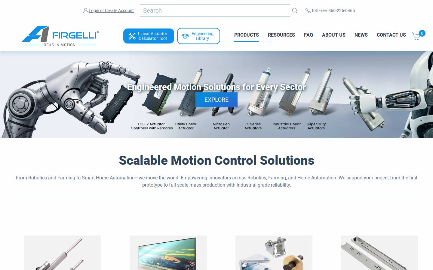 firgelli.com homepage screenshot
