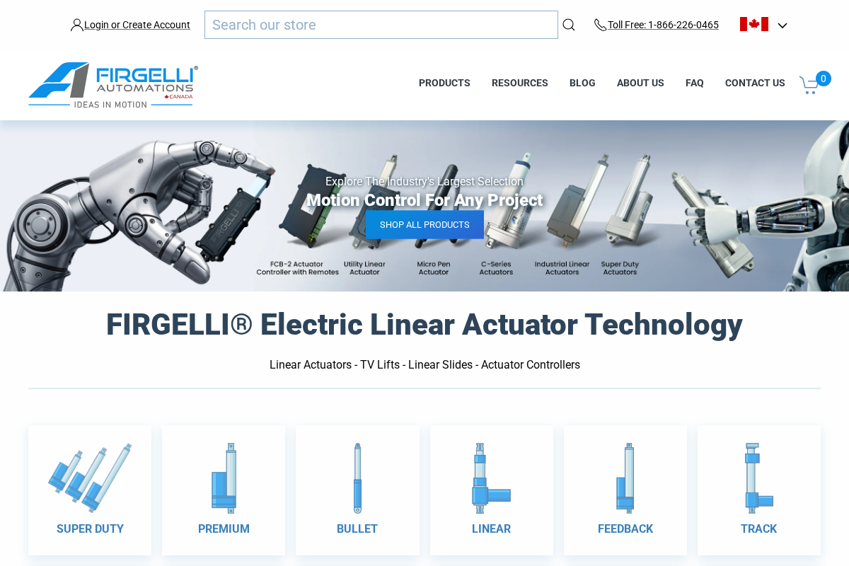 Firgelli Automations homepage screenshot