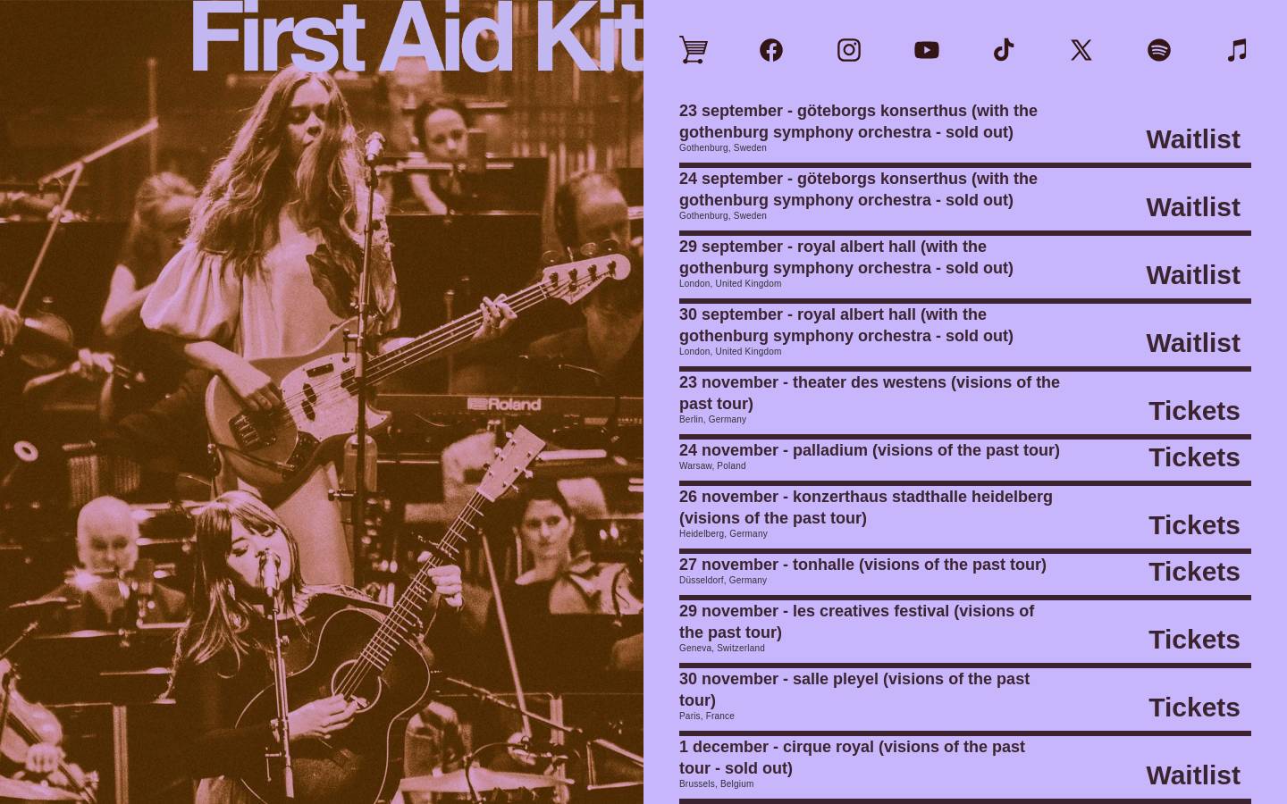 firstaidkitband.com homepage screenshot