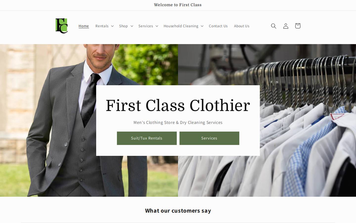 firstclassclothier.com homepage screenshot