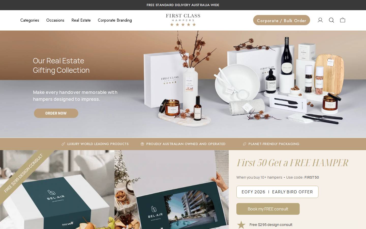 firstclasshampers.com.au homepage screenshot