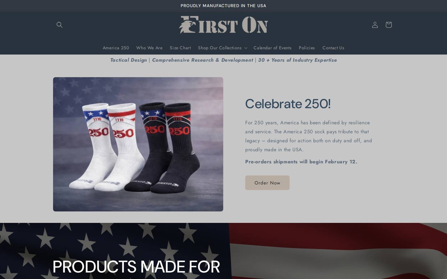 firstonsocks.com homepage screenshot