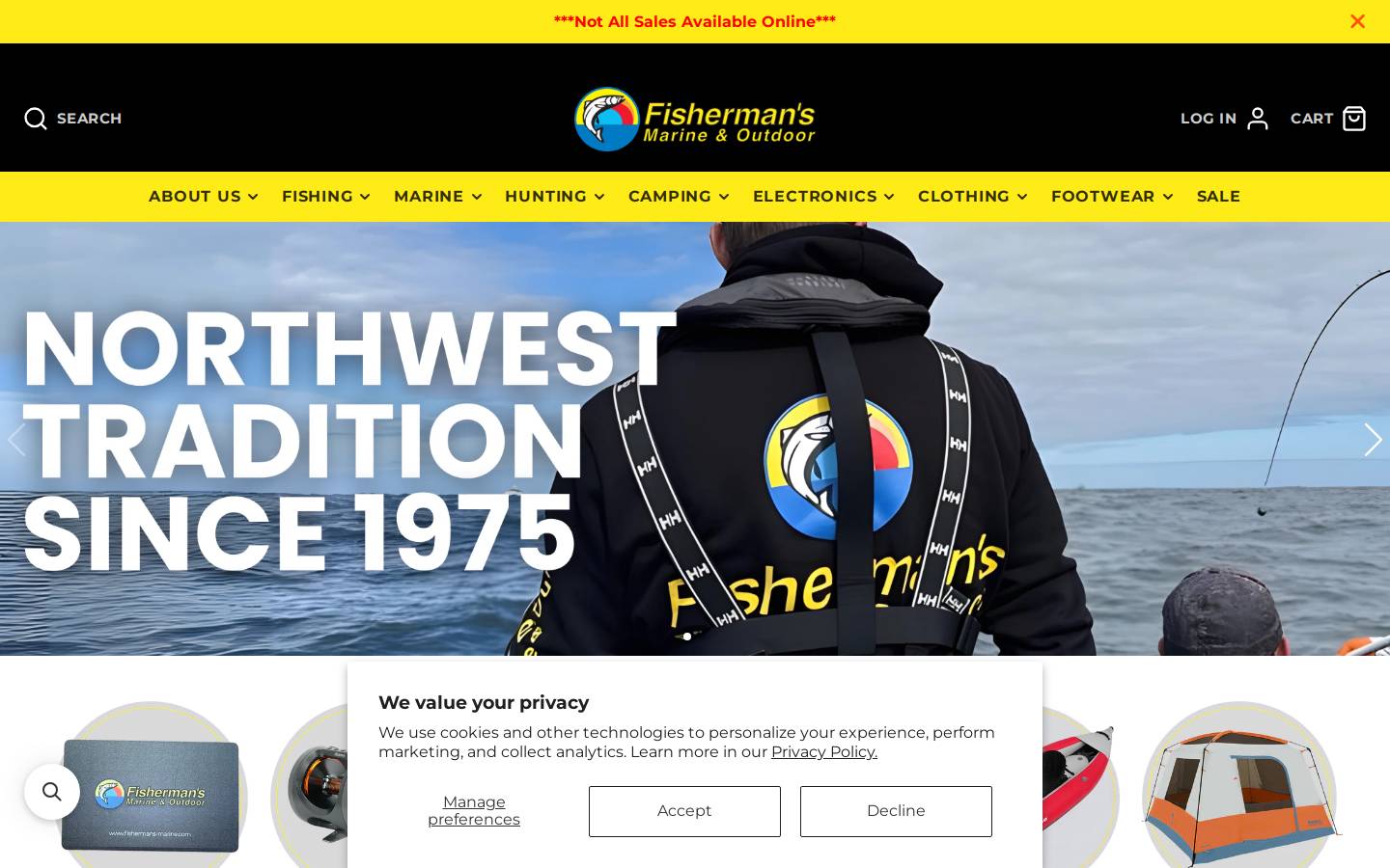 Fishermans Marine & Outdoor homepage screenshot