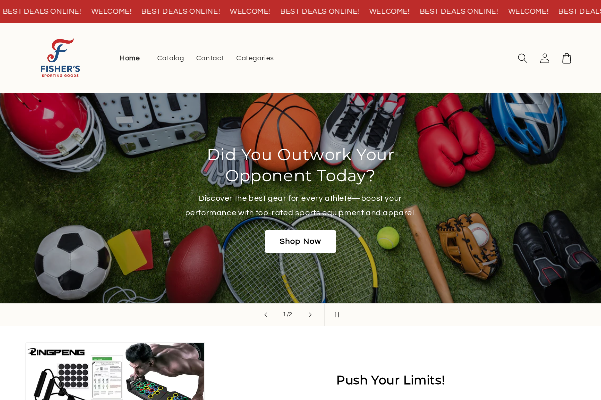 Fisher's Sporting Goods homepage screenshot