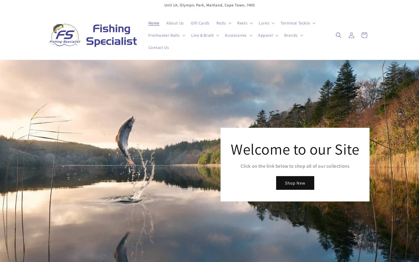 fishingstore.co.za homepage screenshot