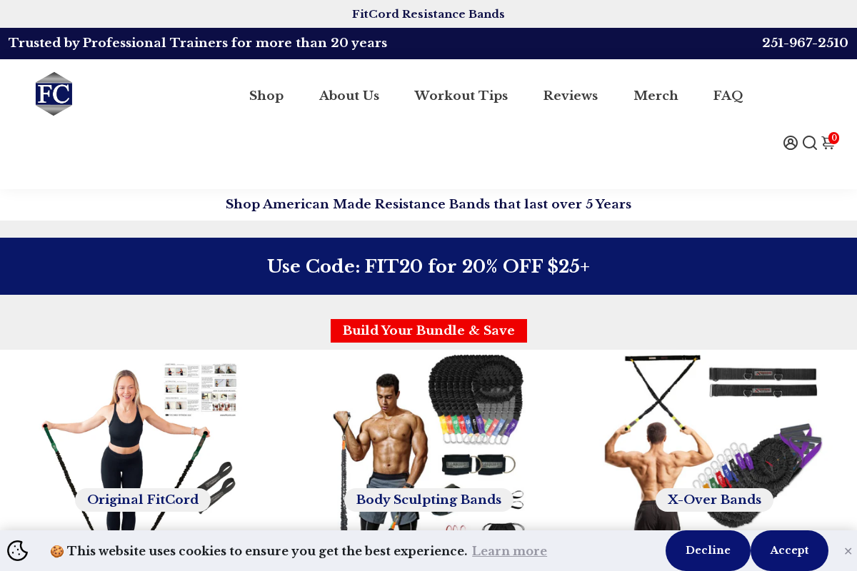 FitCord Resistance Bands homepage screenshot