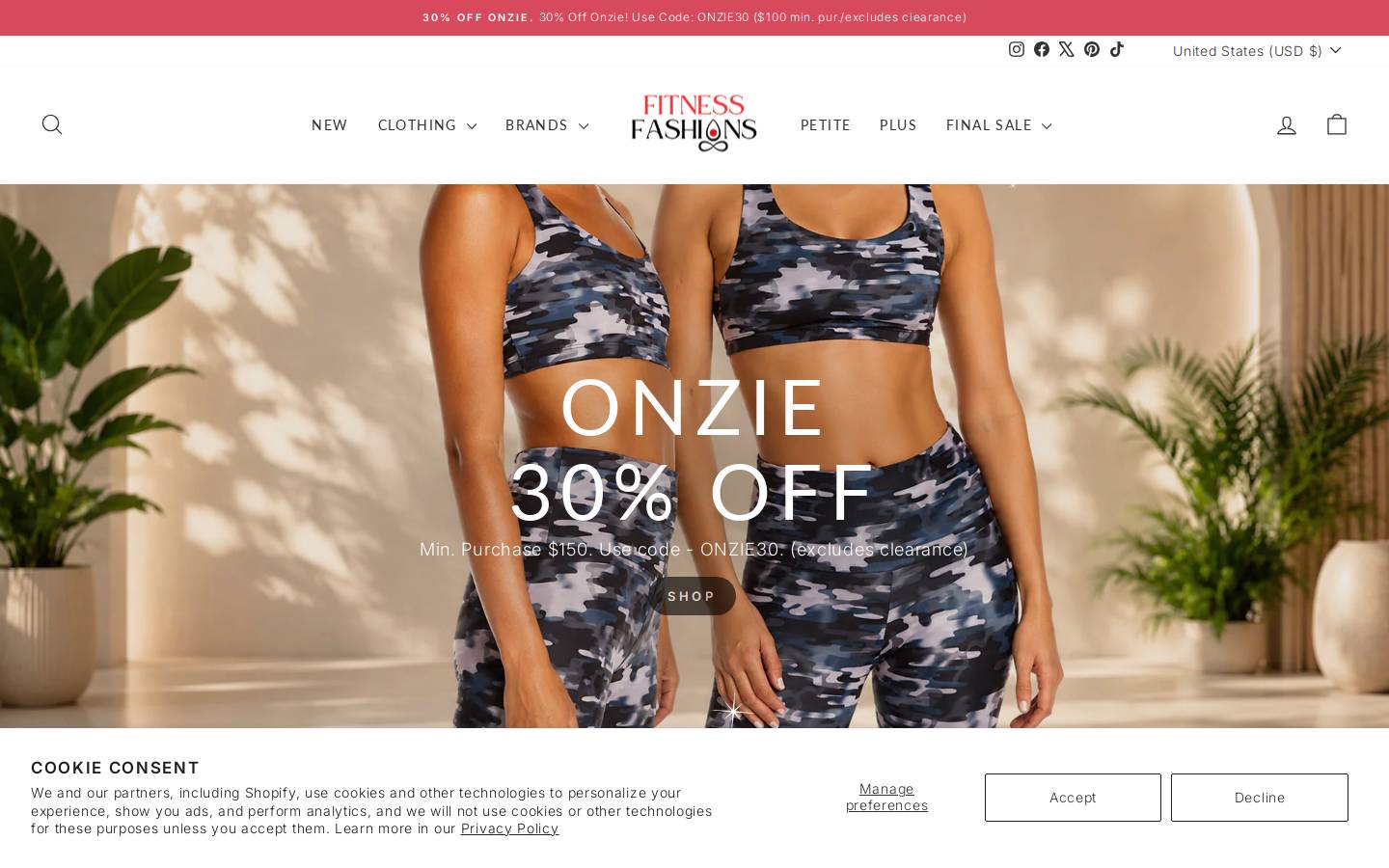 Fitness Fashions homepage screenshot