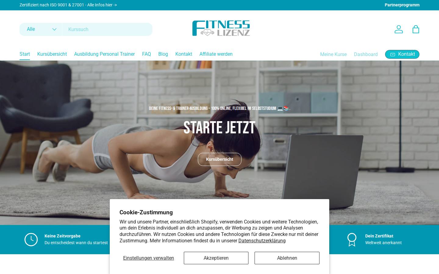 Fitnesslizenz homepage screenshot
