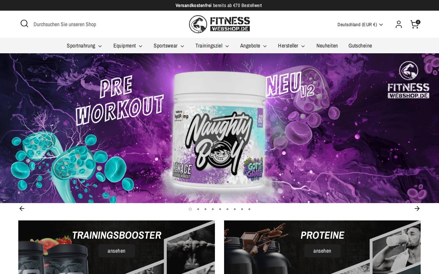 fitnesswebshop.de homepage screenshot