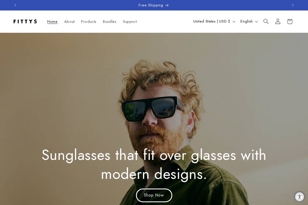 Fittys™ Eyewear homepage screenshot