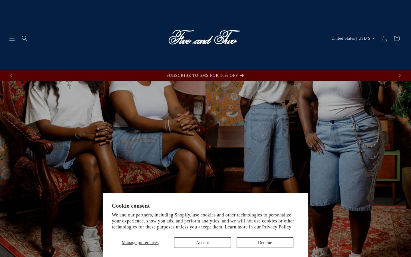 fiveandtwostore.com homepage screenshot