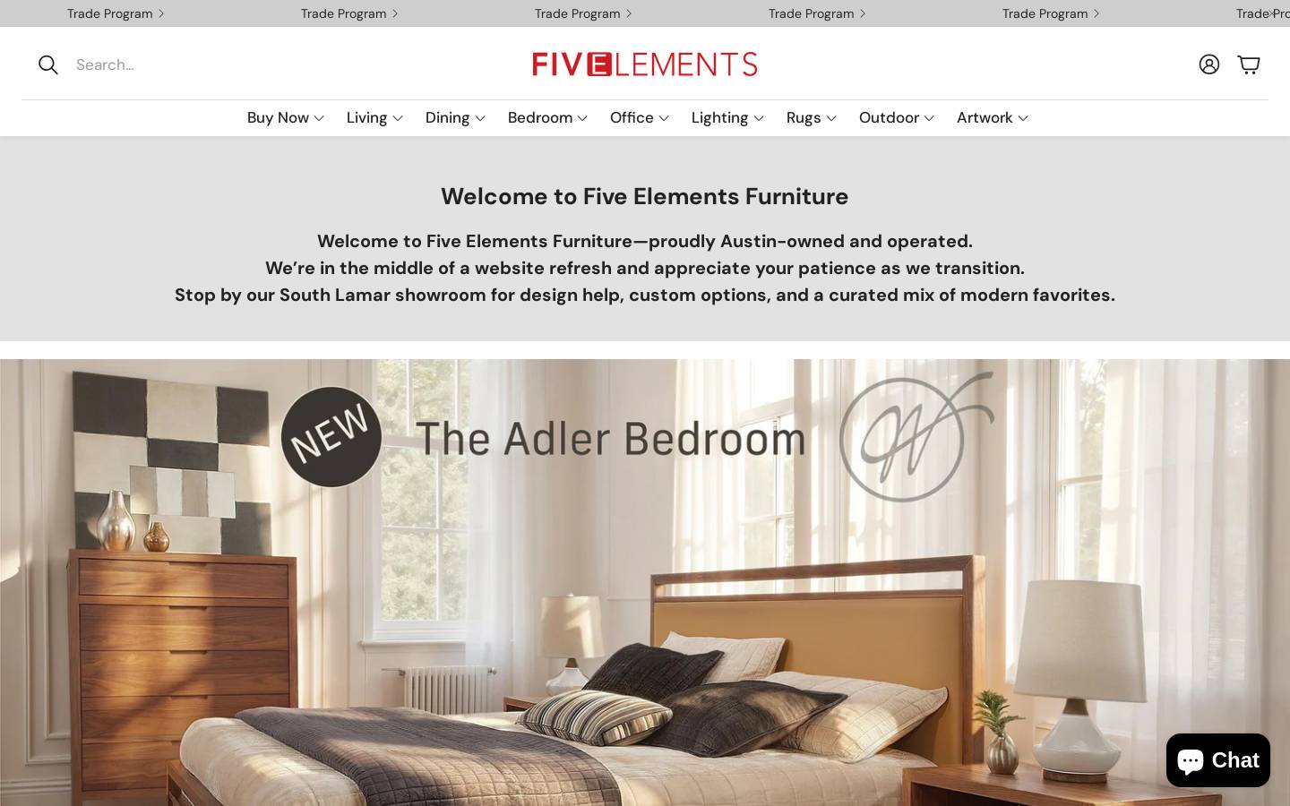 fiveelementsfurniture.com homepage screenshot