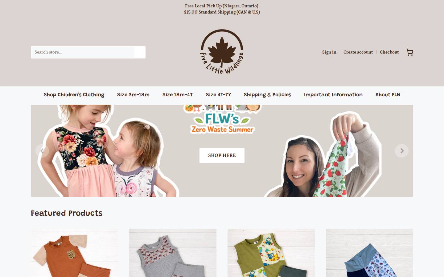 fivelittlewildlings.com homepage screenshot