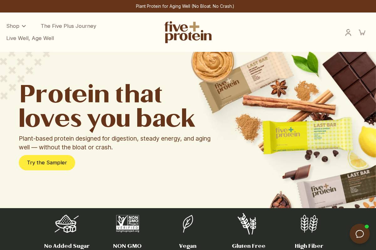 fiveplusprotein.com homepage screenshot