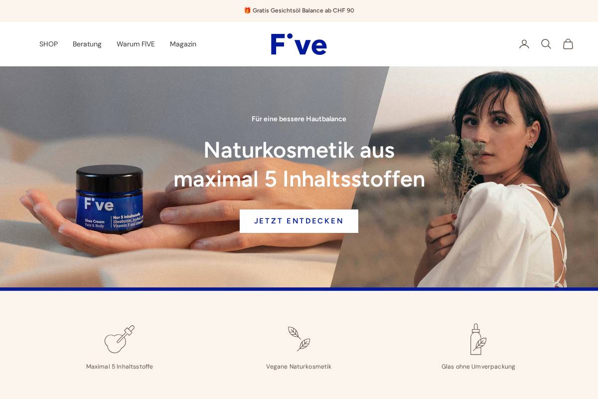 fiveskincare.ch homepage screenshot
