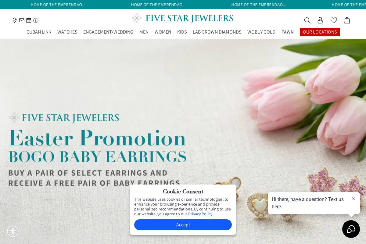 fivestarjewelers.com homepage screenshot