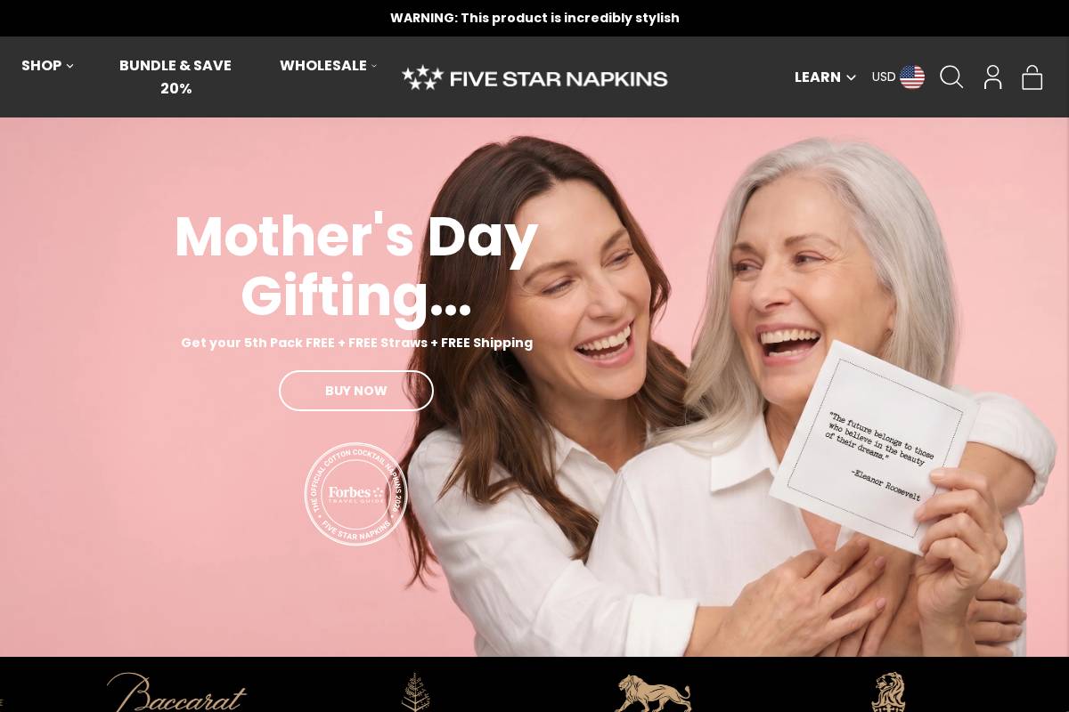 Fivestarnapkins homepage screenshot