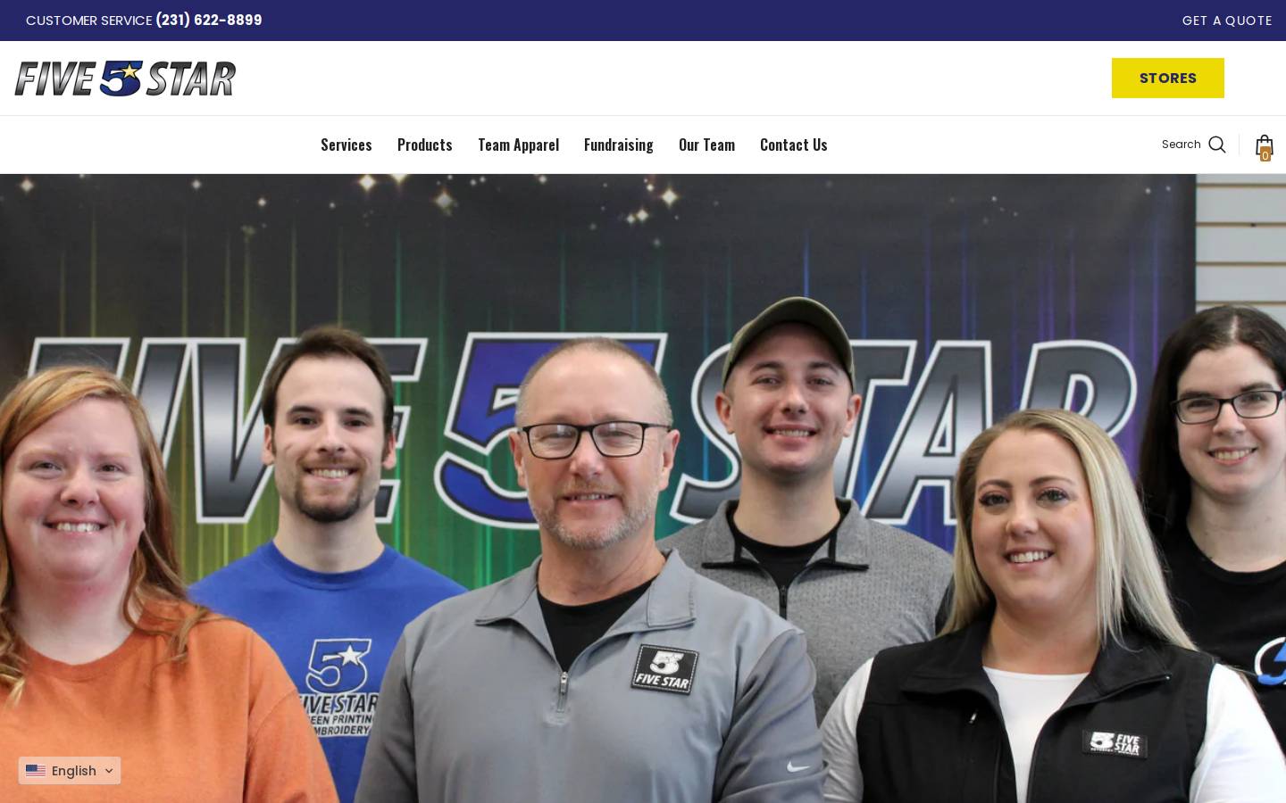 fivestarscreenprintingplus.com homepage screenshot