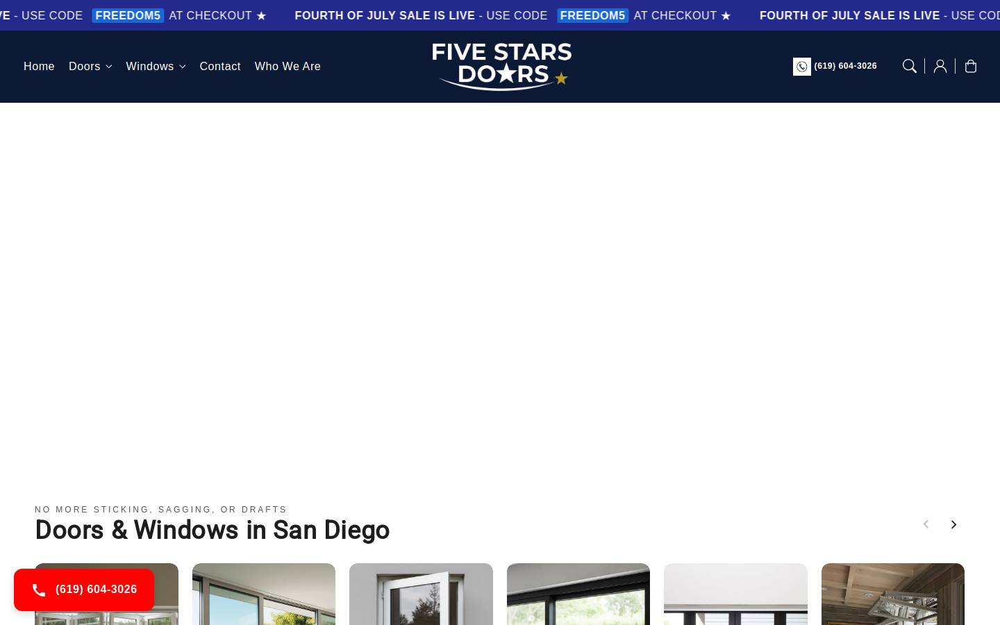 fivestarsdoors.com homepage screenshot