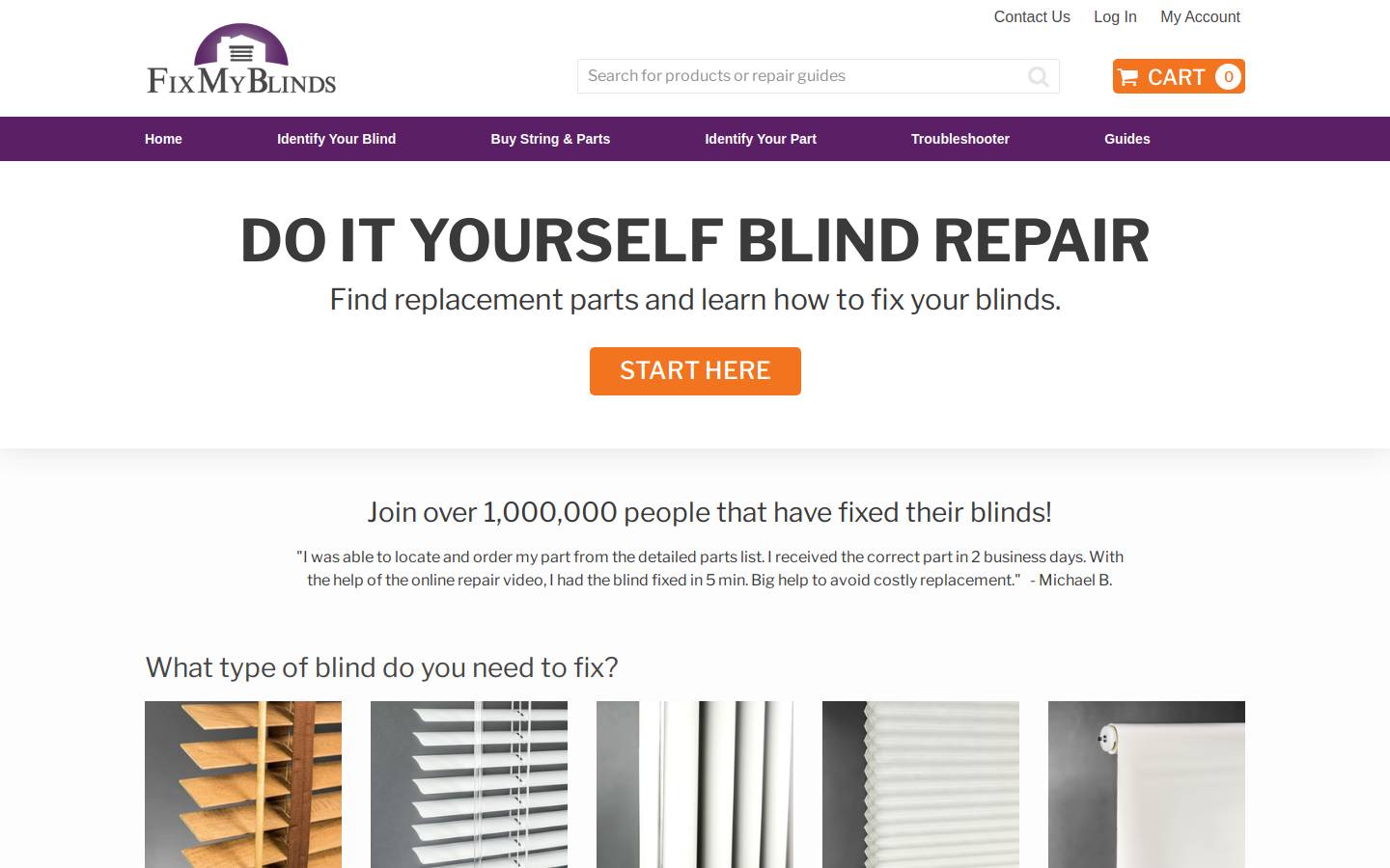 Fix My Blinds homepage screenshot