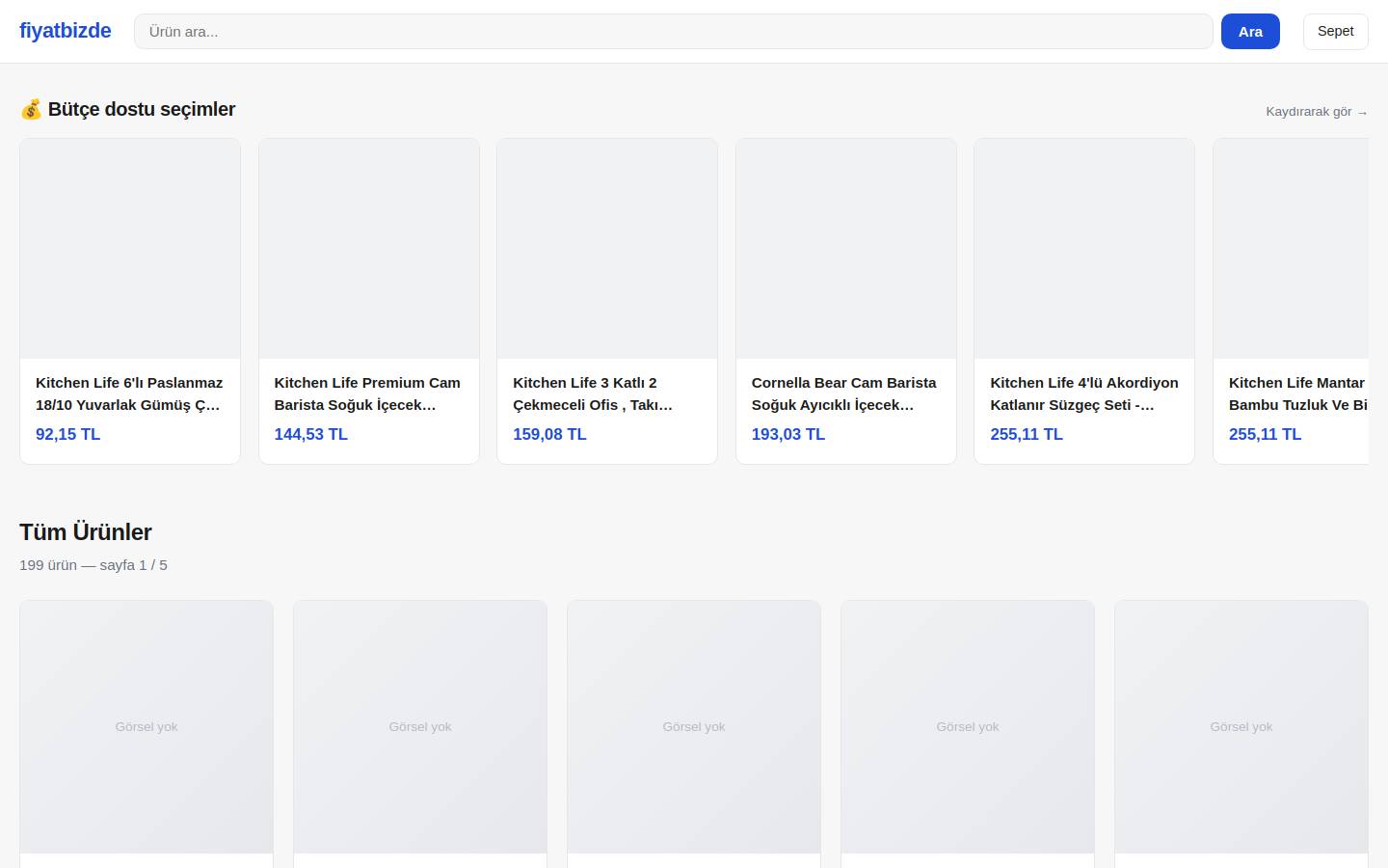 fiyatbizde.com homepage screenshot