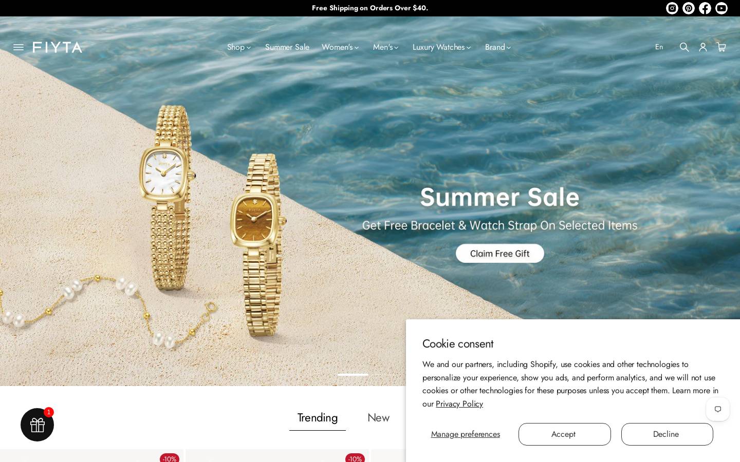 fiyta-watches.com homepage screenshot