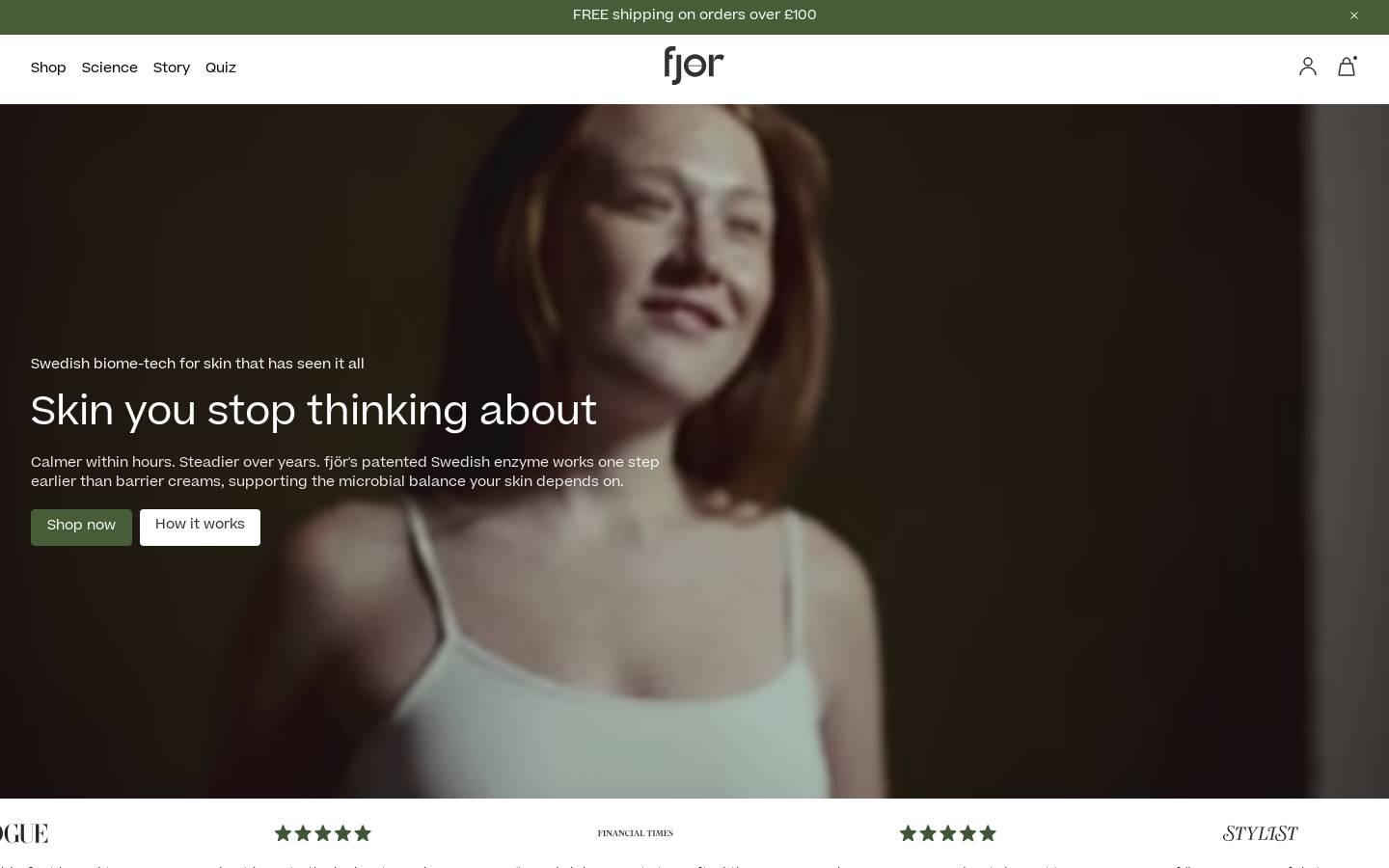 fjör - microbiome skincare homepage screenshot