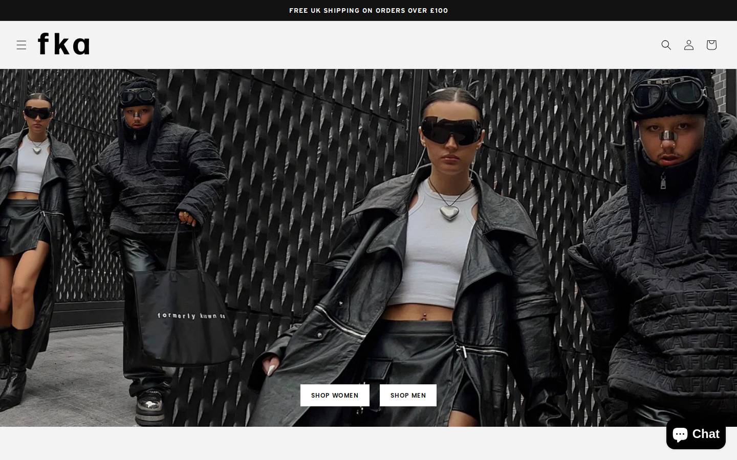 Fkaclothing homepage screenshot