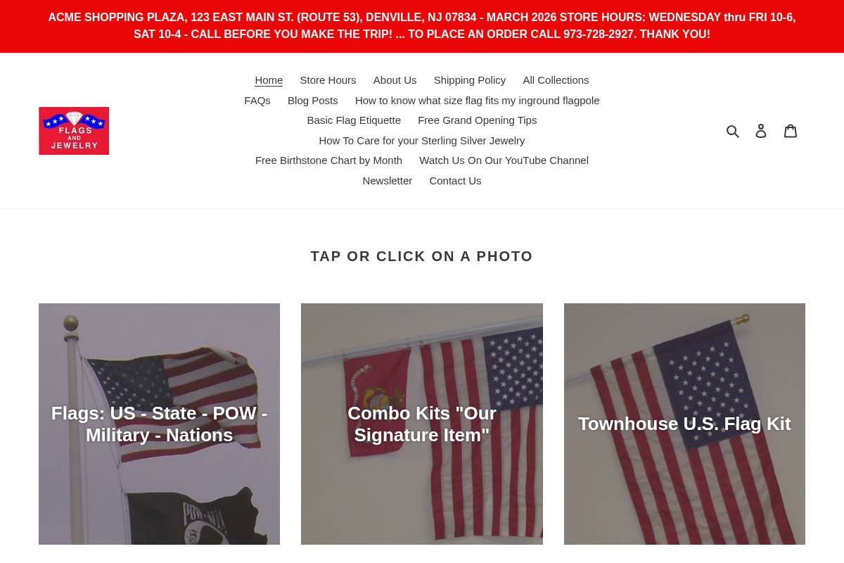 flagsandjewelry.com homepage screenshot