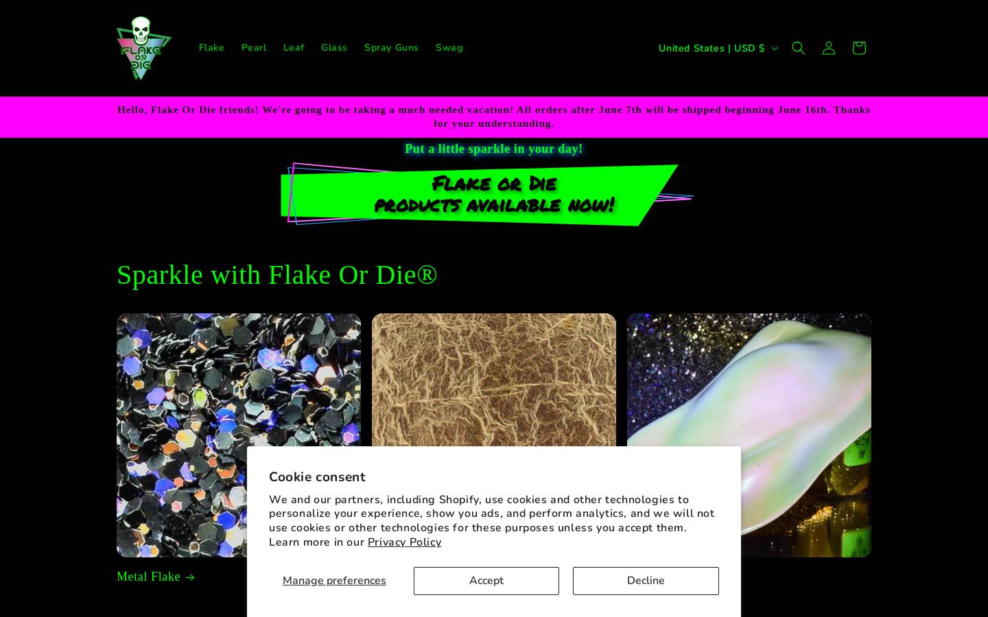 flakeordie.com homepage screenshot