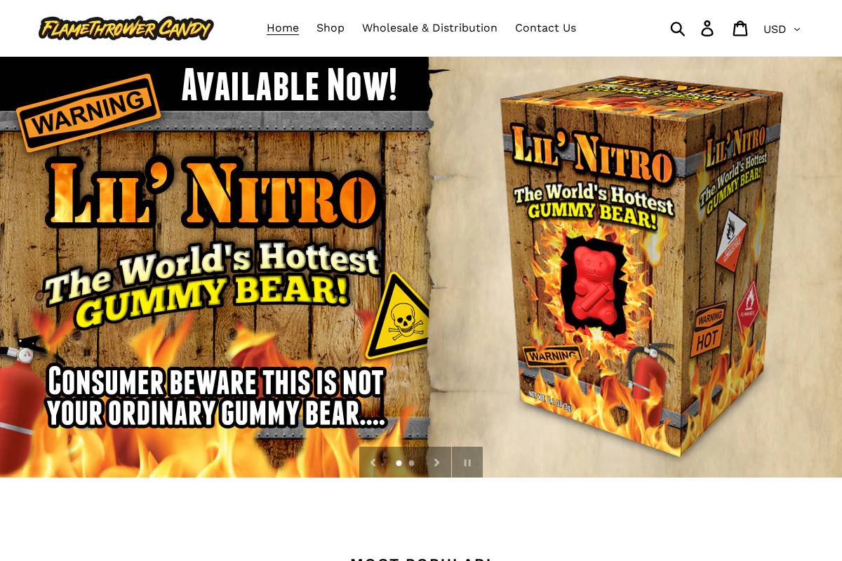 flamethrowercandy.com homepage screenshot