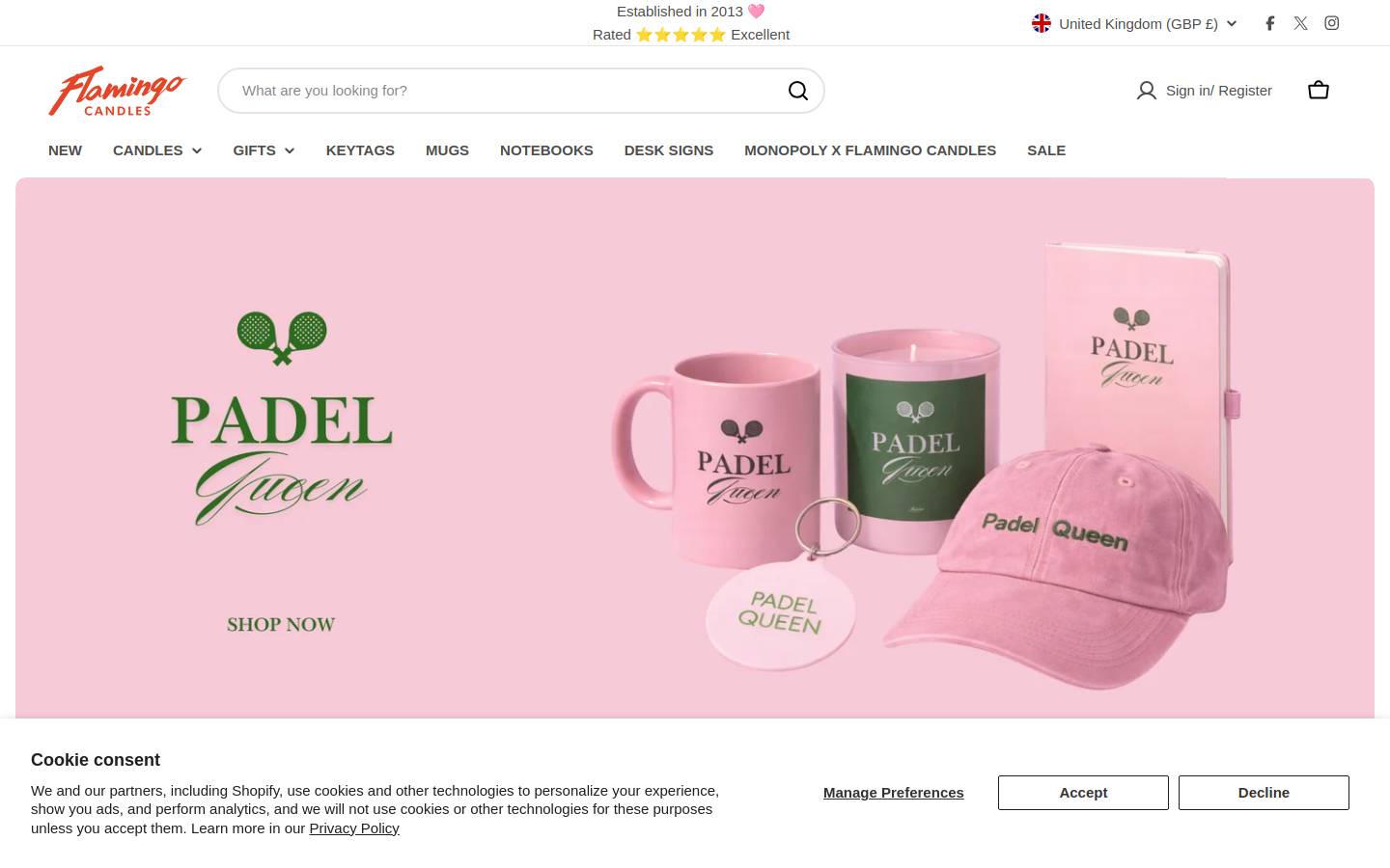 Flamingo Candles homepage screenshot