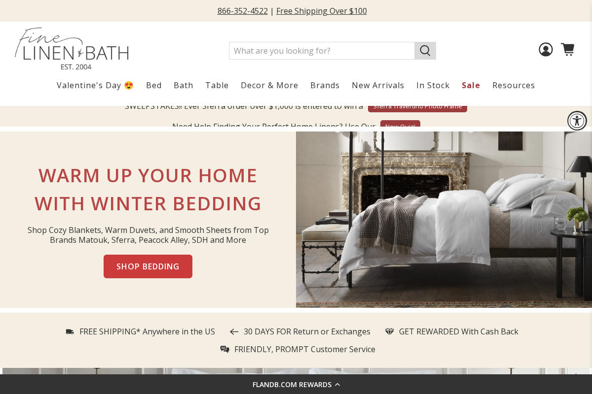 Fine Linen and Bath homepage screenshot