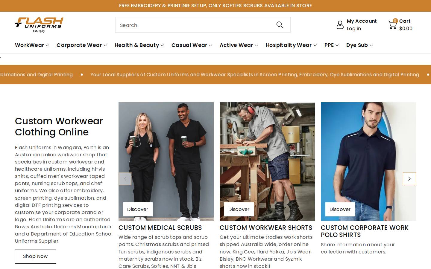 flashuniforms.com.au homepage screenshot