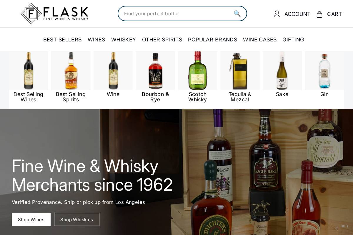 Flask Fine Wine & Whisky homepage screenshot