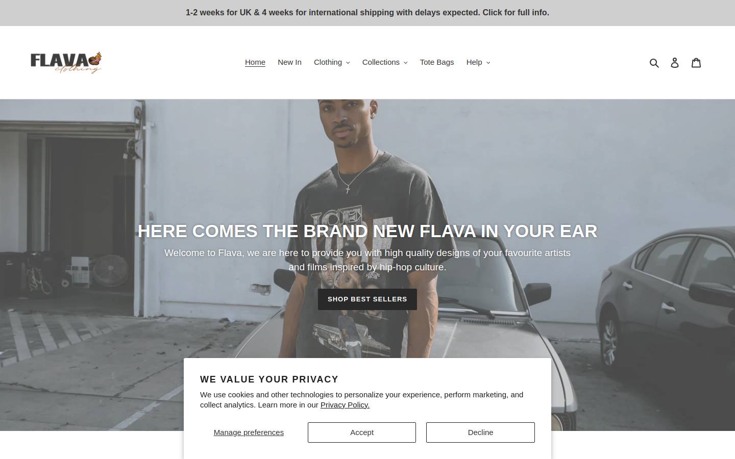 Flava Clothing homepage screenshot