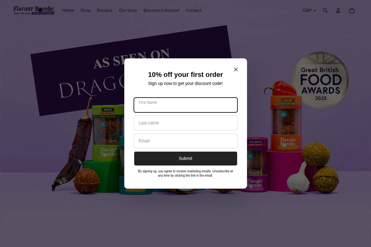 Flavour Bombs Ltd homepage screenshot