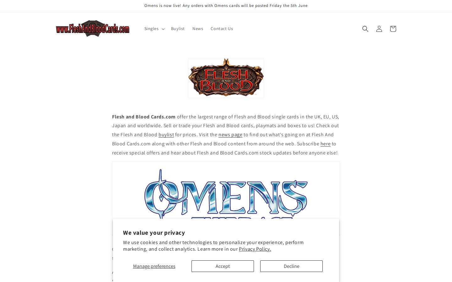 Fleshandbloodcards homepage screenshot