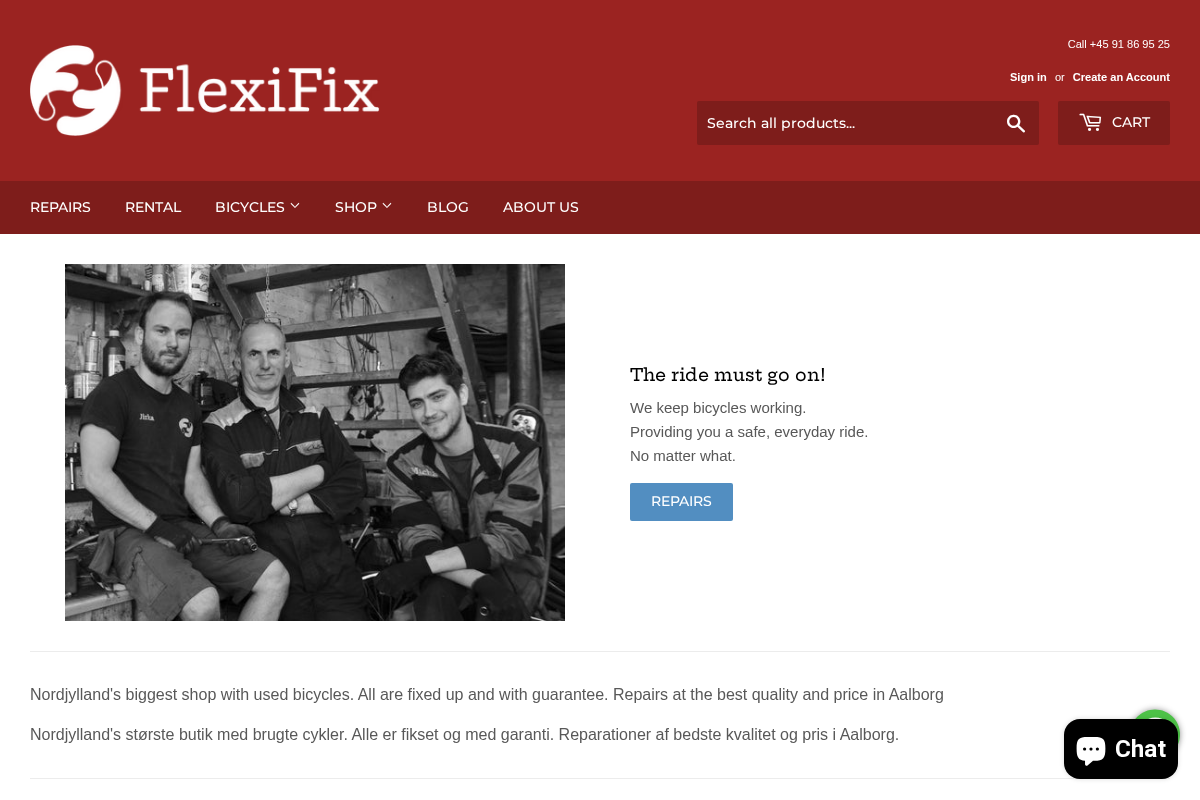 FlexiFix bike shop & repair homepage screenshot
